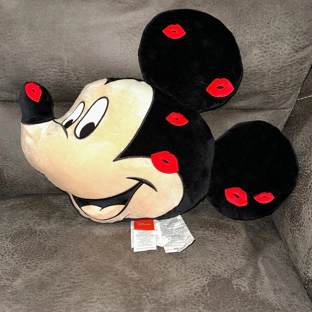 Disney Mickey Mouse Head Accent Pillow - Figural Kisses Lips NEW Valentines Day